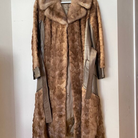 Vintage 1970s /Fashion coat / Gray Leather /Mink fur coat / Medium large/ Winter - Picture 4 of 10